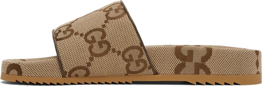 Gucci Beige & Brown Maxi GG Slide Sandals - Picture 4