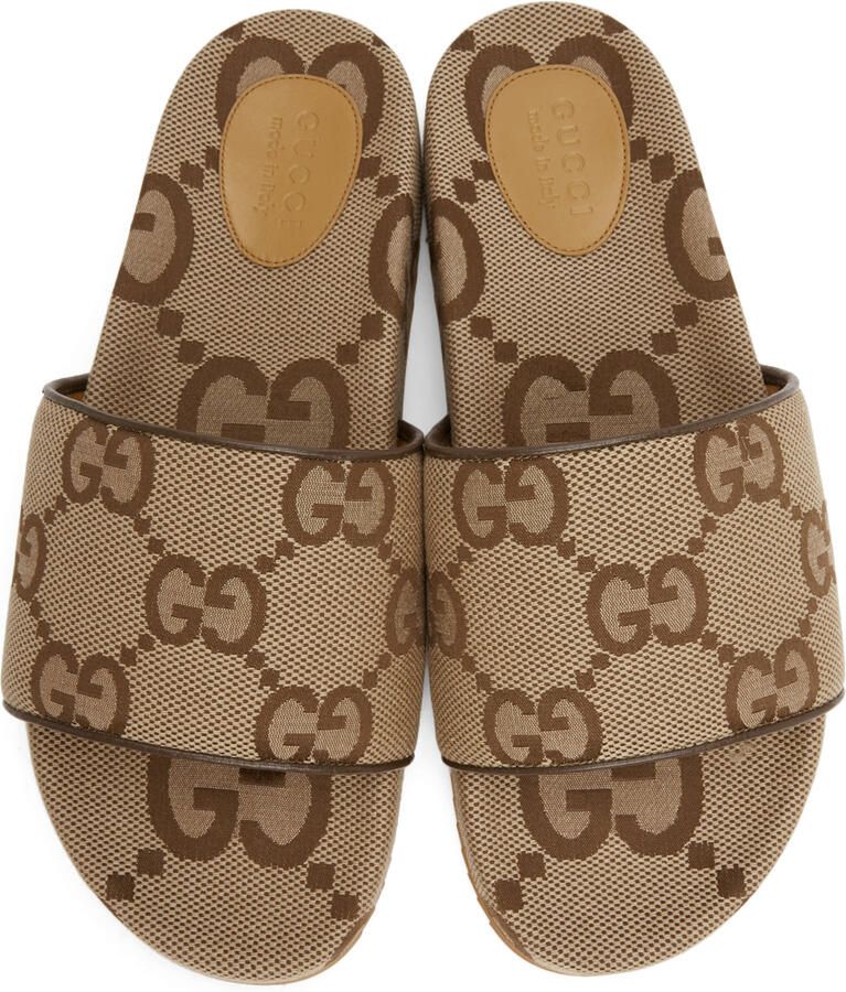 Gucci Beige & Brown Maxi GG Slide Sandals