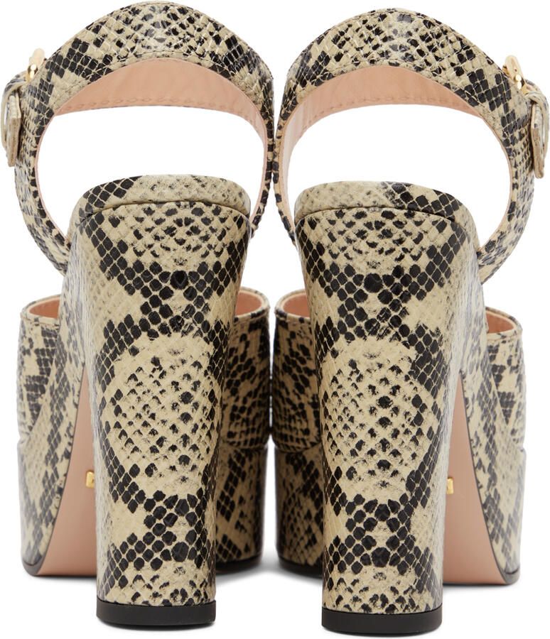 Gucci Beige & Brown Python Horsebit Heeled Sandals