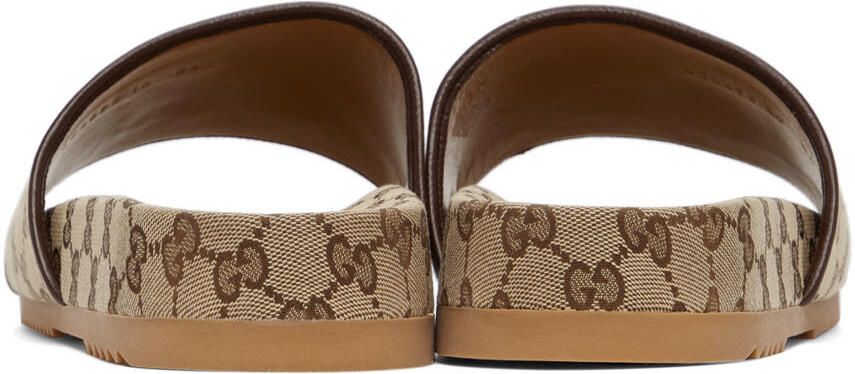 Gucci Beige Canvas GG Slide Sandals - Picture 2