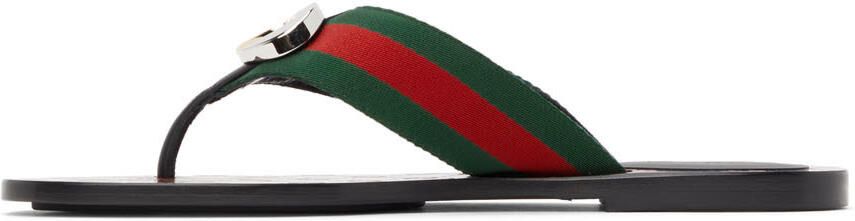 Gucci Black & Green GG Flat Sandals - Picture 4
