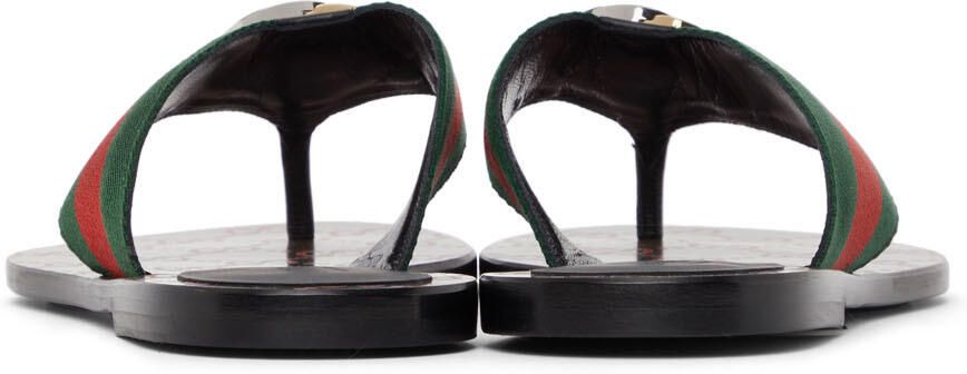 Gucci Black & Green GG Flat Sandals - Picture 2