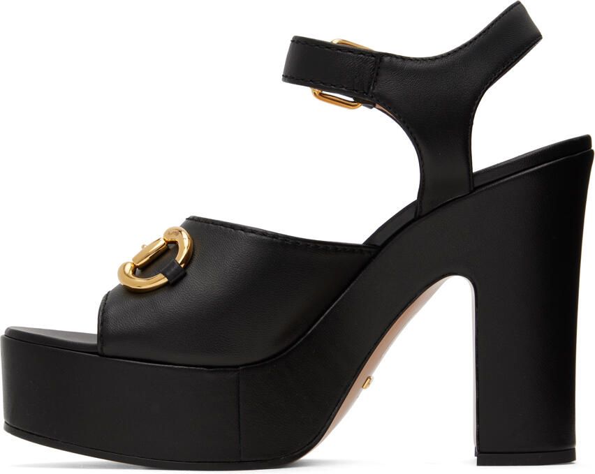 Gucci Black Horsebit Platform Heeled Sandals - Picture 3