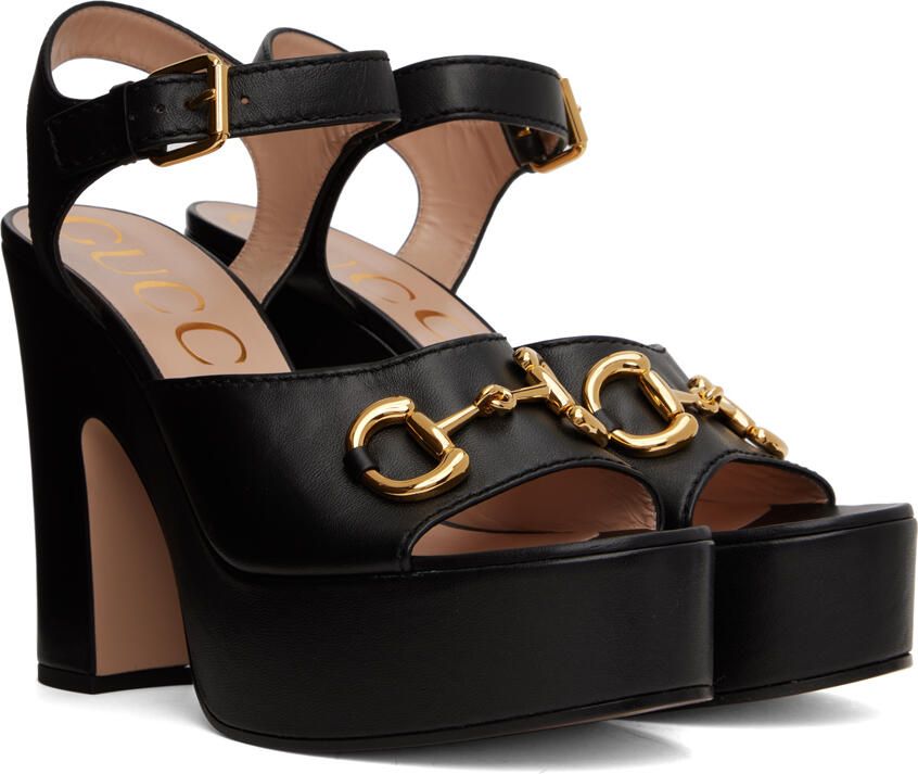Gucci Black Horsebit Platform Heeled Sandals - Picture 2