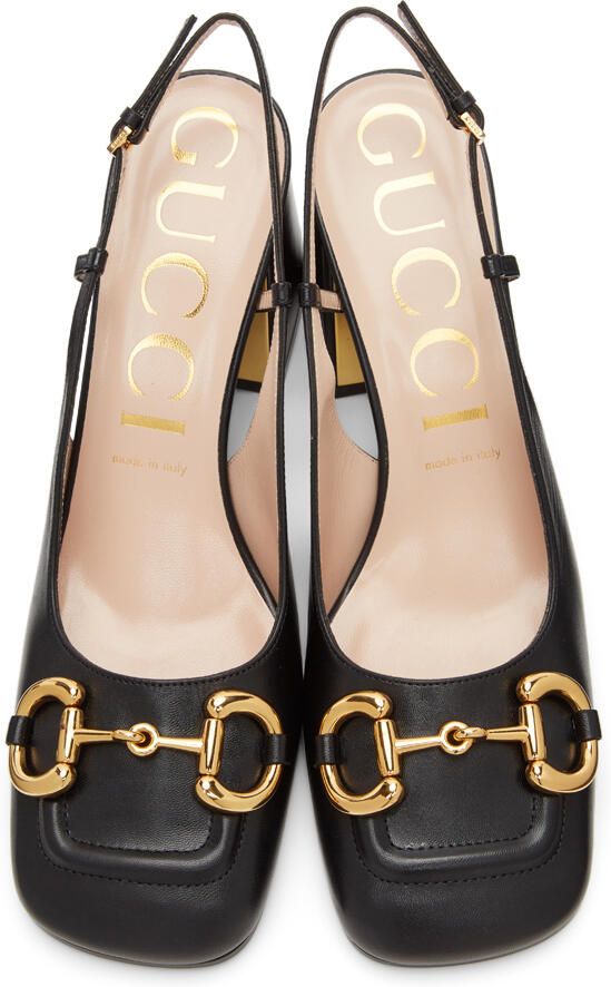Gucci Black Horsebit Slingback Mid Heels
