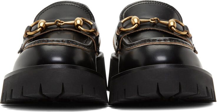 Gucci Black Leather Lug Sole Loafers - Picture 2
