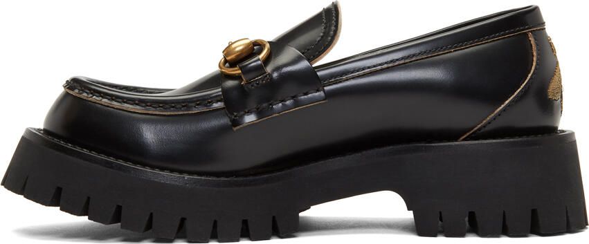 Gucci Black Leather Lug Sole Loafers