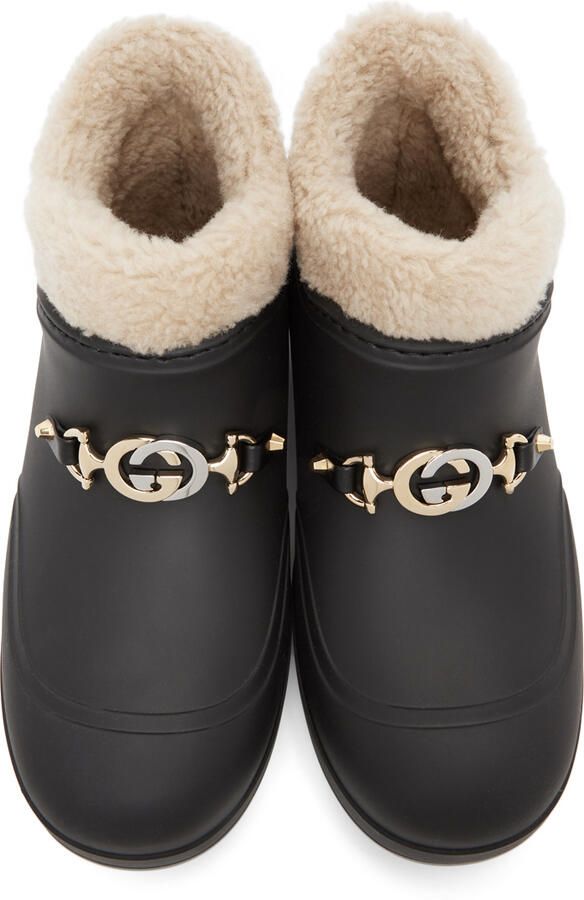 Gucci Black Rubber Interlocking G Horsebit Boots