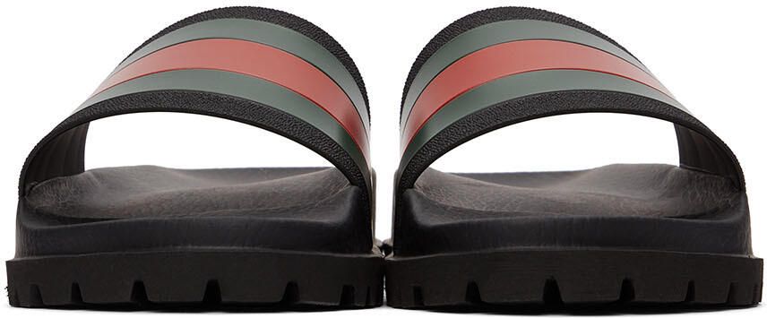 Gucci Black Rubber Web Slide Sandals - Picture 2