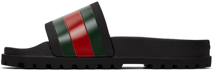Gucci Black Rubber Web Slide Sandals - Picture 3