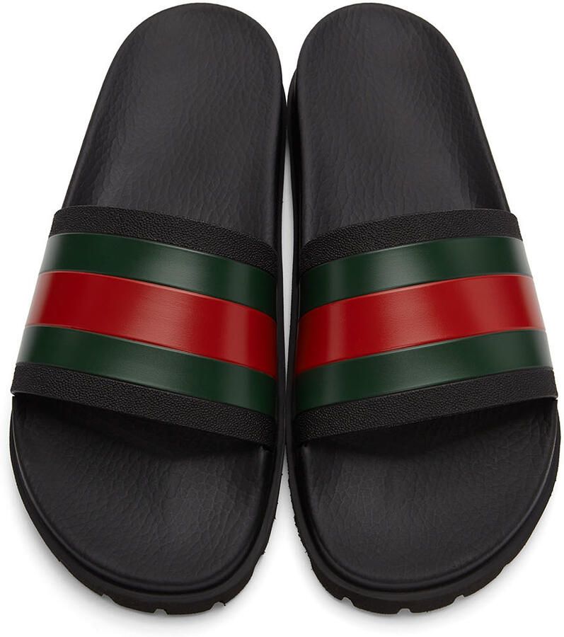 Gucci Black Rubber Web Slide Sandals