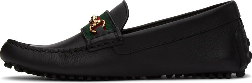 Gucci Black Web Driver Loafers