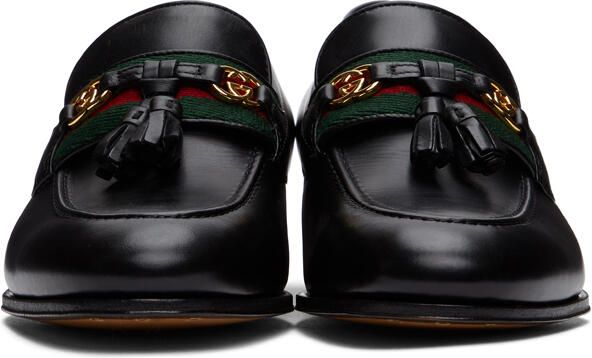 Gucci Black Web Interlocking G Loafers - Picture 3