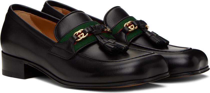 Gucci Black Web Interlocking G Loafers - Picture 2