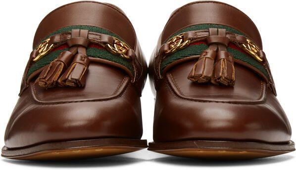 Gucci Brown Web Interlocking G Loafers - Picture 2