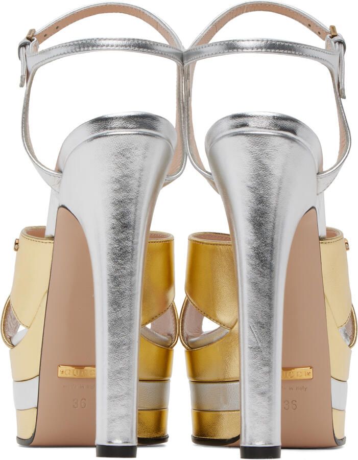 Gucci Gold & Silver Platform Heeled Sandals - Picture 3
