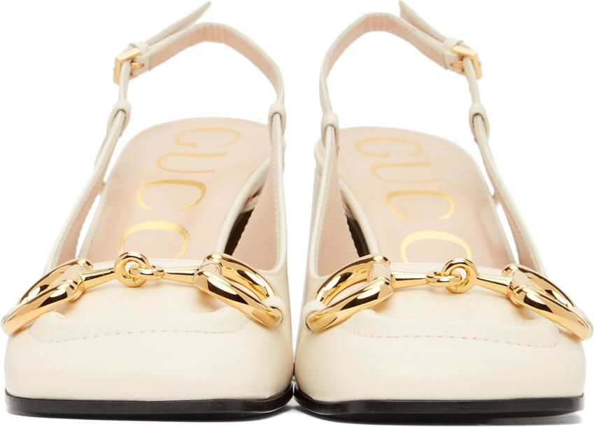 Gucci Off-White Horsebit Slingback Heels - Picture 2