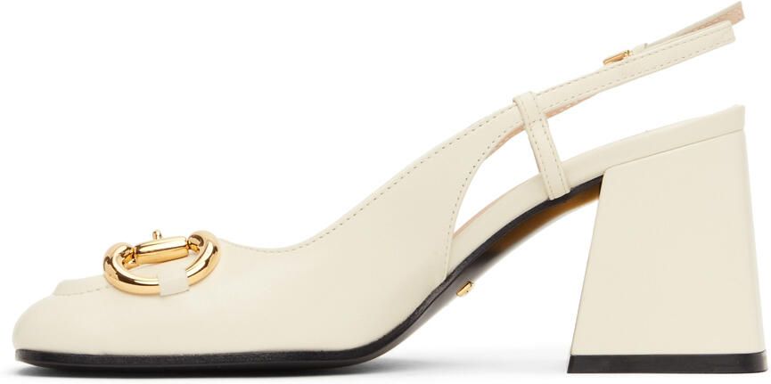 Gucci Off-White Horsebit Slingback Heels - Picture 4