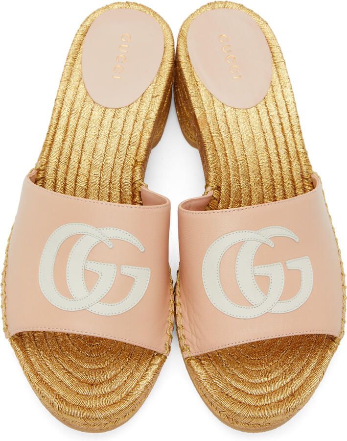 Gucci Pink & Gold Espadrille Heeled Sandals