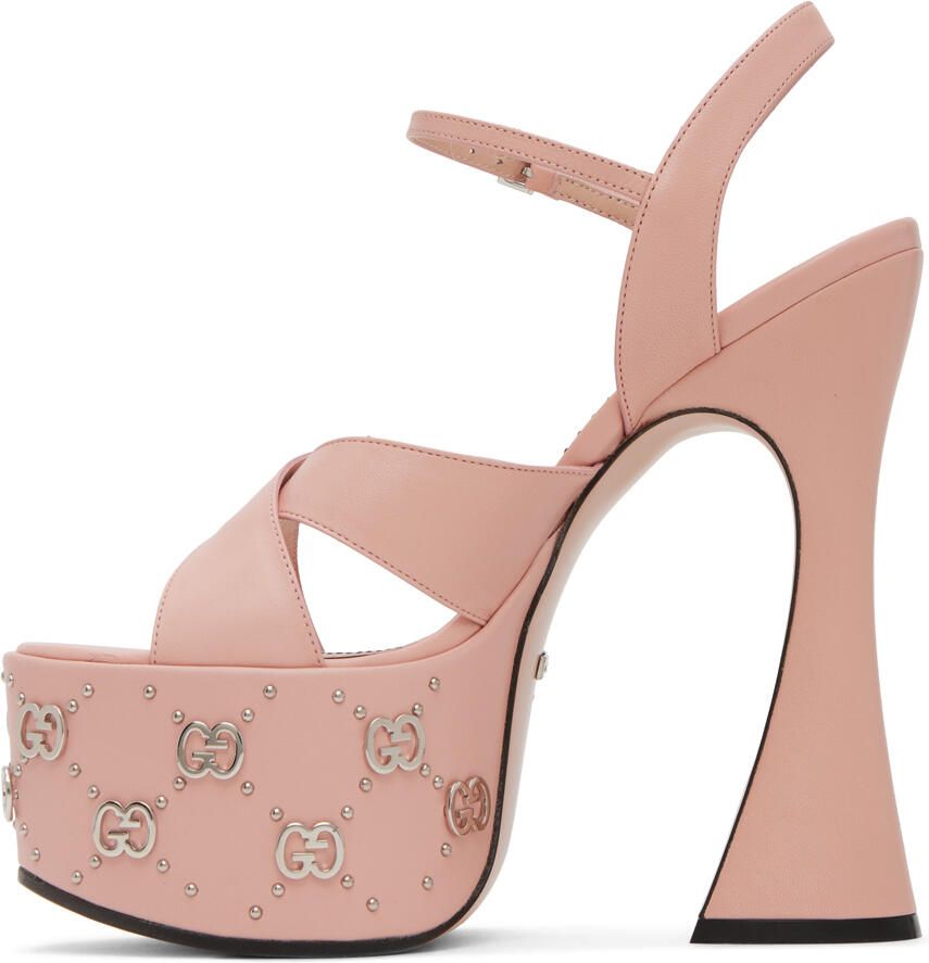 Gucci Pink Interlocking G Studded Sandals