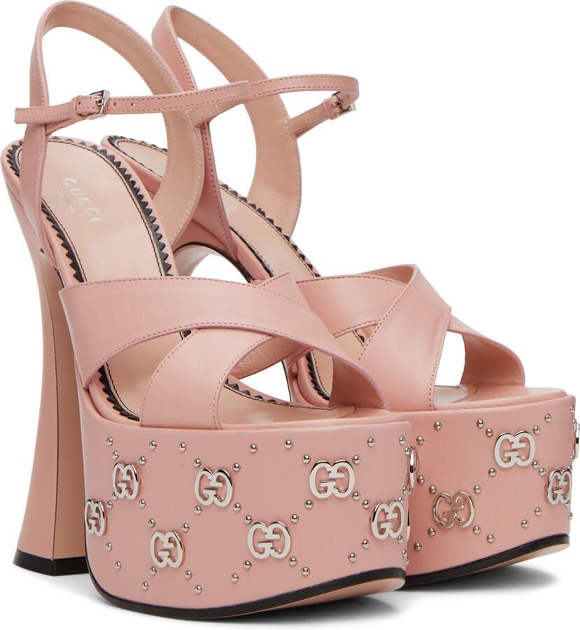 Gucci Pink Interlocking G Studded Sandals - Picture 2