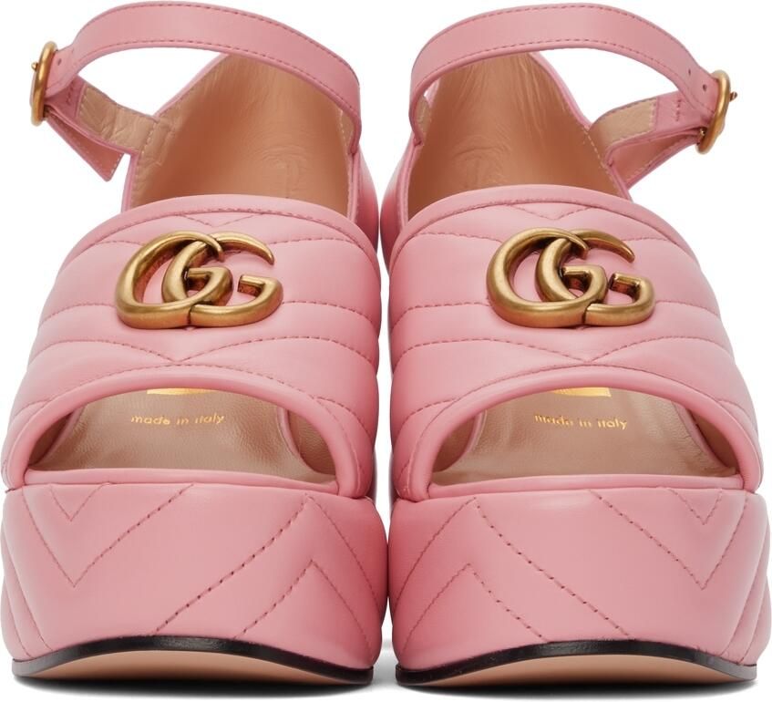 Gucci Pink Matelassé Platform Heeled Sandals - Picture 2