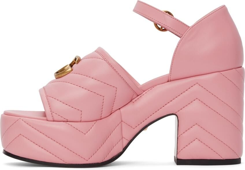Gucci Pink Matelassé Platform Heeled Sandals - Picture 4