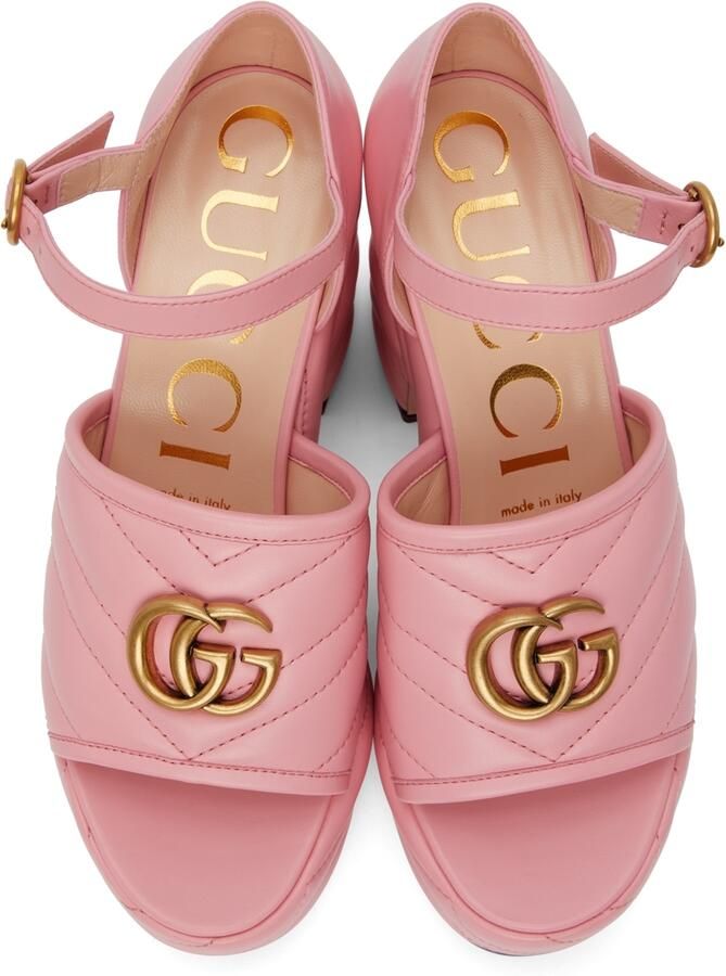 Gucci Pink Matelassé Platform Heeled Sandals - Picture 3