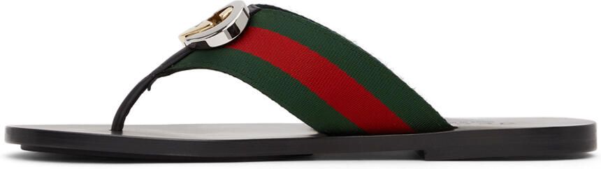 Gucci Red & Green Kika Thong Sandals - Picture 4