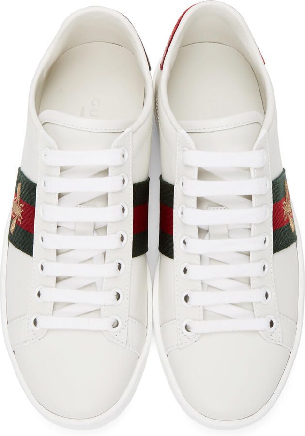 Gucci White Embroidered Bee Ace Sneakers