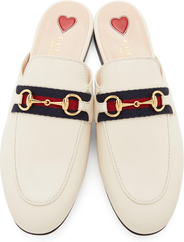 Gucci White Leather Princetown Slippers