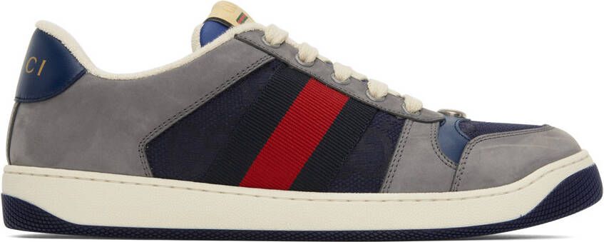 Gucci Navy & Gray Screener Sneakers - Picture 5