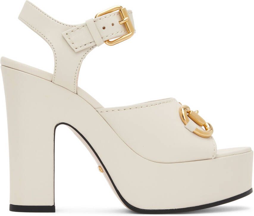 Gucci Off-White Horsebit Heeled Sandals
