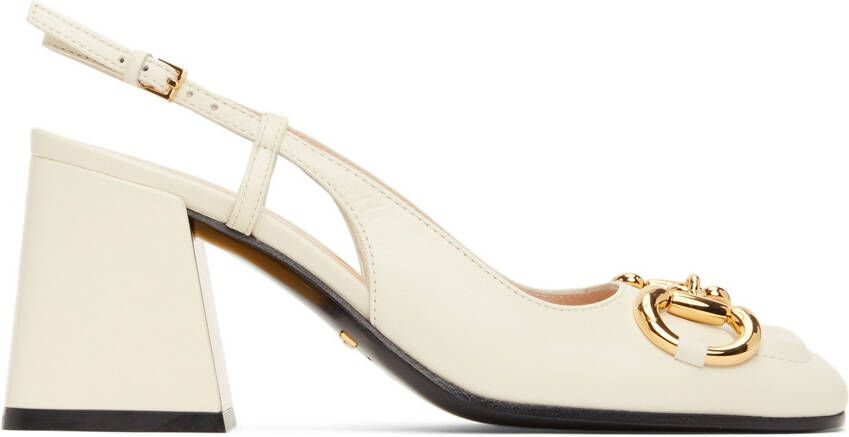 Gucci Off-White Horsebit Slingback Heels - Picture 5