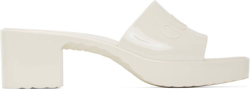 Gucci Off-White Rubber Slide Heeled Sandals - Picture 5