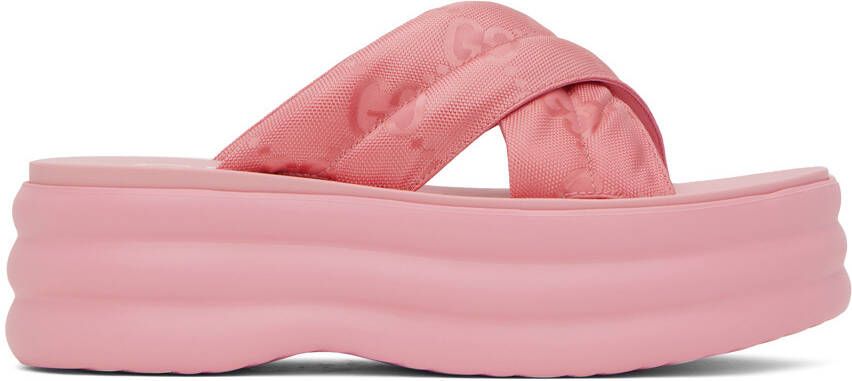 Gucci Pink GG Platform Sandals - Picture 4