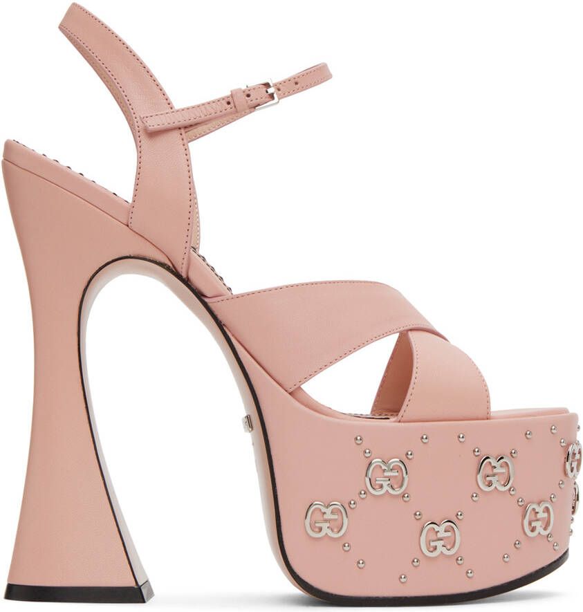 Gucci Pink Interlocking G Studded Sandals - Picture 5