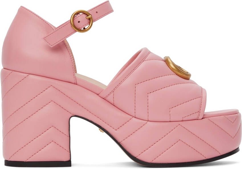 Gucci Pink Matelassé Platform Heeled Sandals - Picture 5