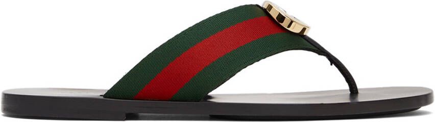 Gucci Red & Green Kika Thong Sandals - Picture 5