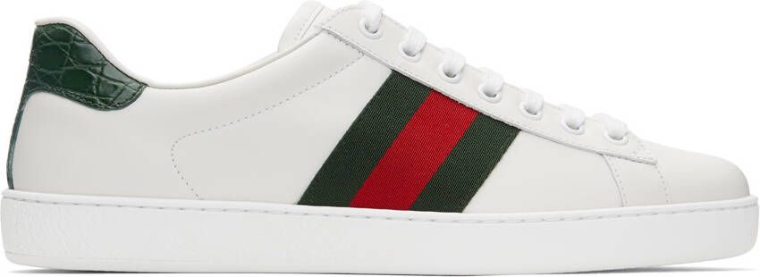 Gucci White & Green Ace Sneakers - Picture 5