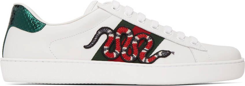 Gucci White Embroidered Ace Sneakers - Picture 5