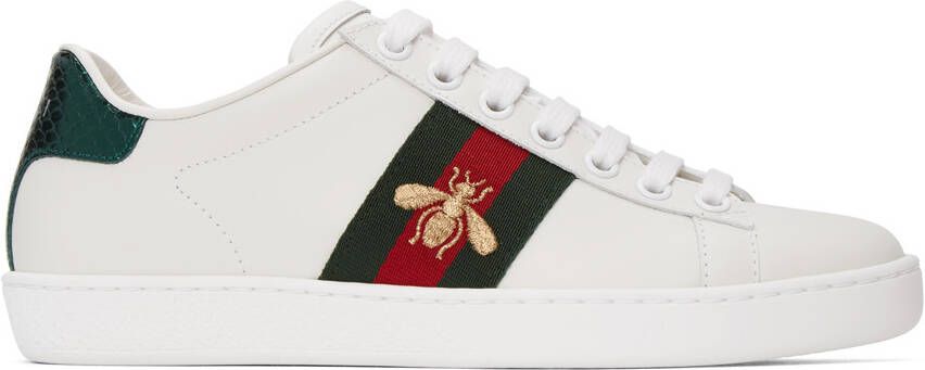 Gucci White Embroidered Bee Ace Sneakers - Picture 5