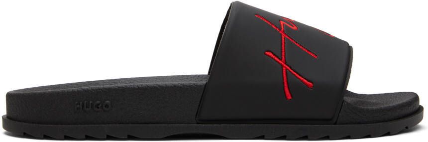 Hugo Black Embroidered Logo Slides - Picture 5