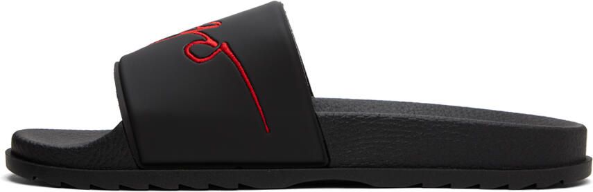 Hugo Black Embroidered Logo Slides - Picture 3