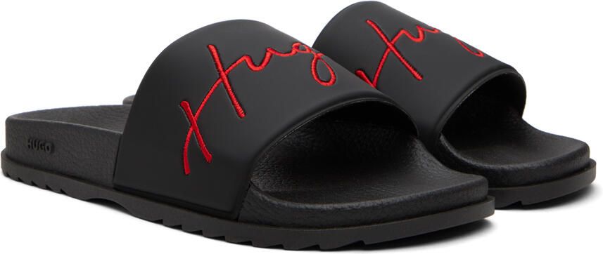 Hugo Black Embroidered Logo Slides - Picture 2
