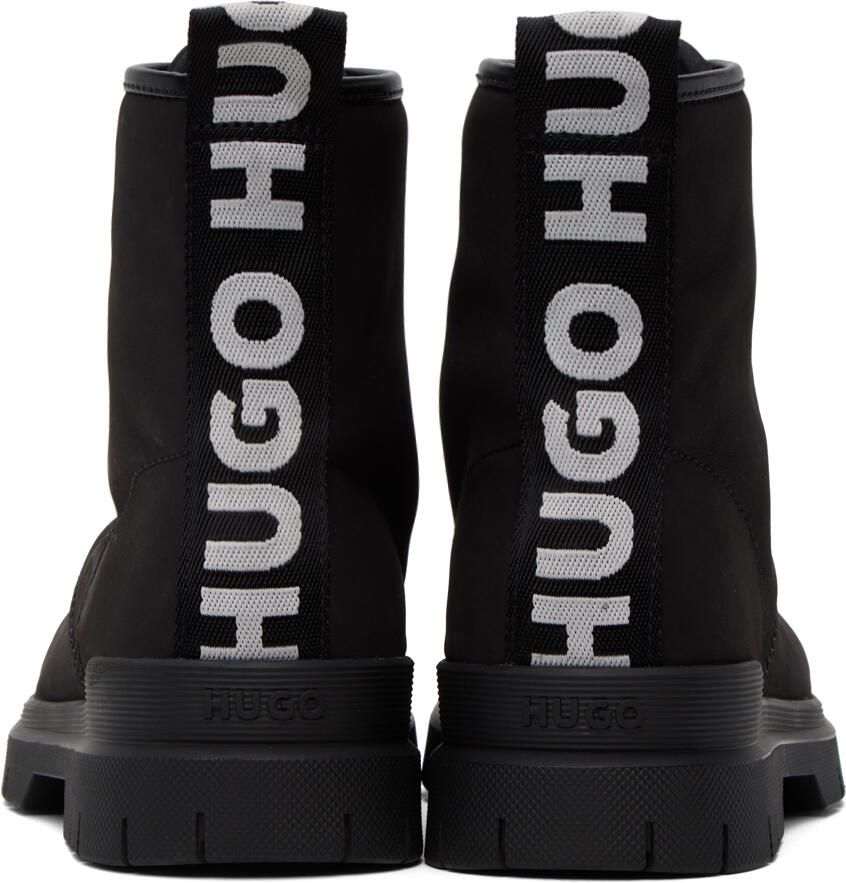 Hugo Black Logo Tape Lace-Up Boots