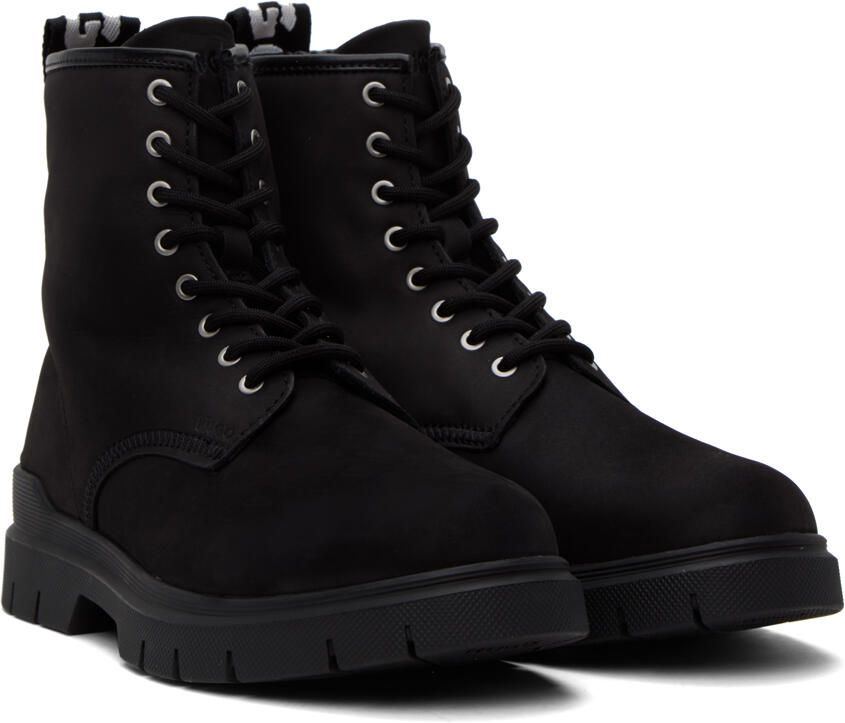Hugo Black Logo Tape Lace-Up Boots - Picture 2