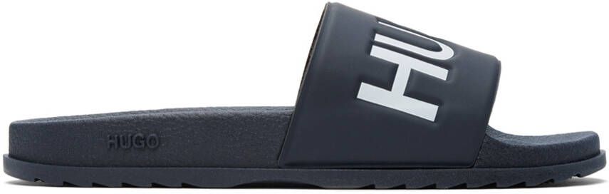 Hugo Navy Plastic Match Slide Sandals - Picture 5