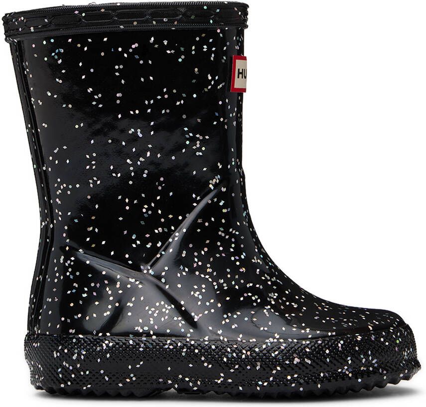 Hunter Kids Black First Classic Giant Glitter Little Kids Rain Boots - Picture 4