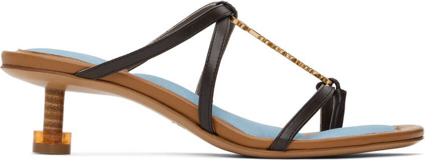 Jacquemus Brown & Blue Le Raphia 'Les Sandales Basses Pralu' Heeled Sandals - Picture 4